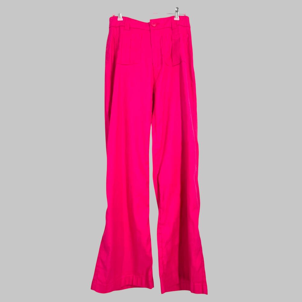 NICOLE MILLER Dark Pink Linen Blend Wide Leg Flared Pants 4  Office Casual